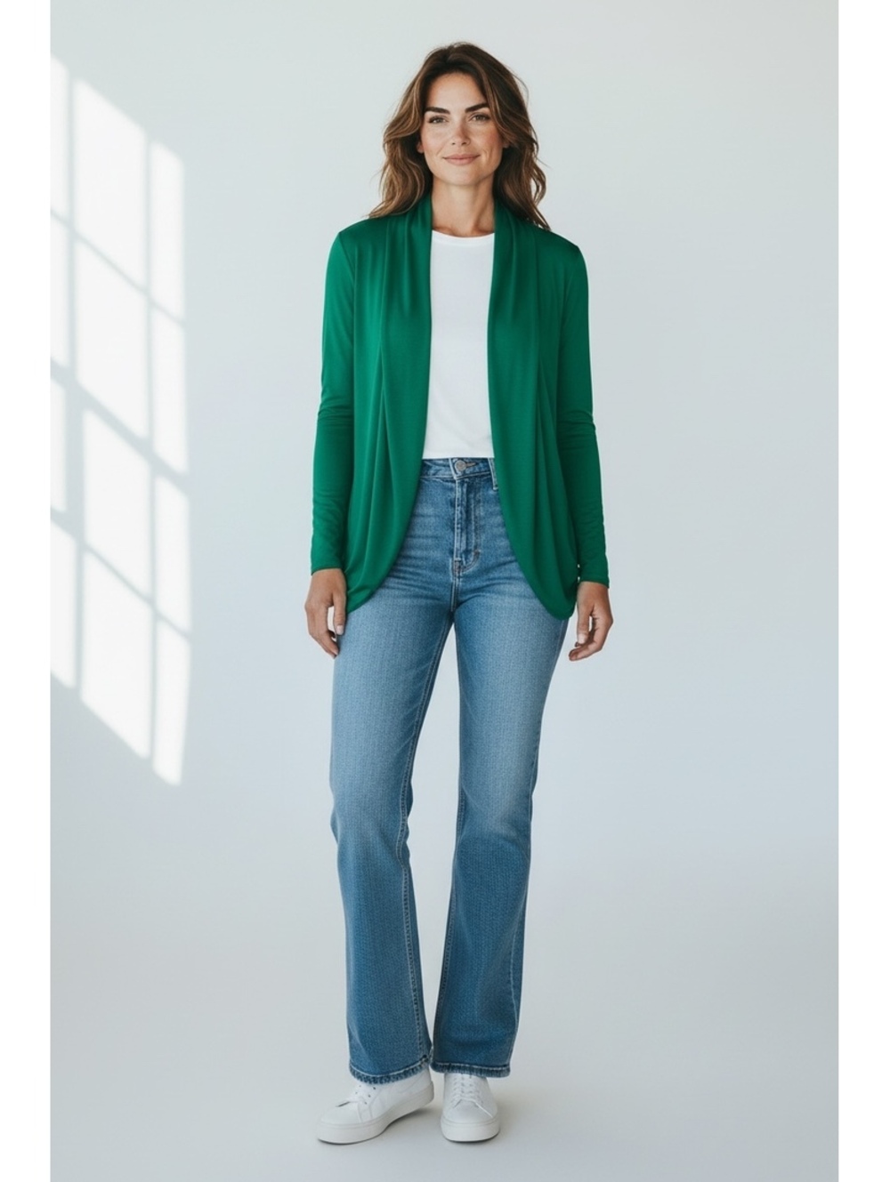 Modern Attraction Kelly Green Open Front Draped Waterfall Cardigan Size M